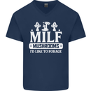 Mushrooms I Like To Forage MILF Mens V-Neck Cotton T-Shirt Navy Blue