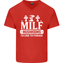 Mushrooms I Like To Forage MILF Mens V-Neck Cotton T-Shirt Red