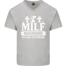 Mushrooms I Like To Forage MILF Mens V-Neck Cotton T-Shirt Sports Grey