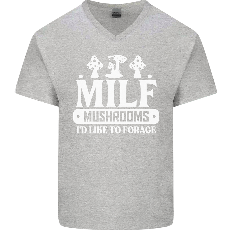 Mushrooms I Like To Forage MILF Mens V-Neck Cotton T-Shirt Sports Grey