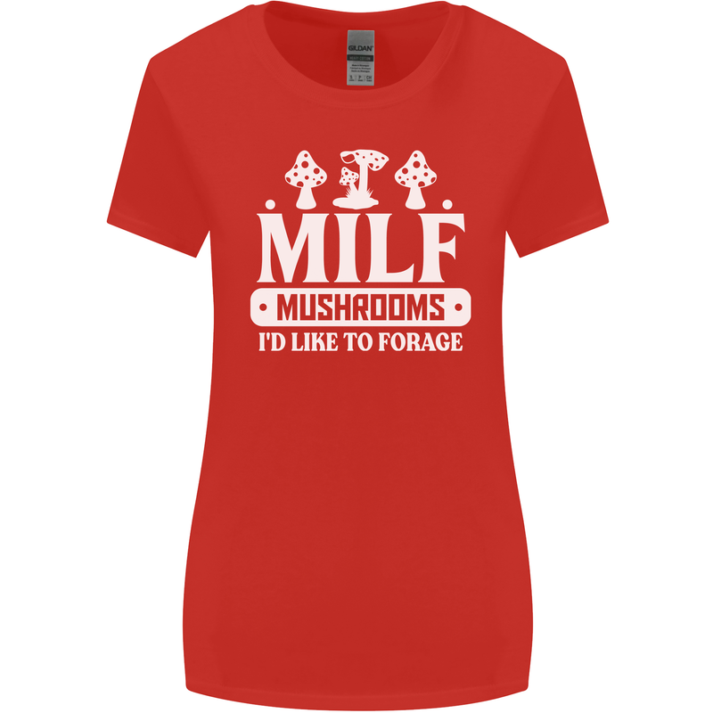 Mushrooms I Like To Forage MILF Womens Wider Cut T-Shirt Red