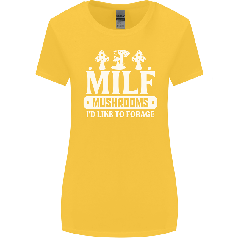 Mushrooms I Like To Forage MILF Womens Wider Cut T-Shirt Yellow