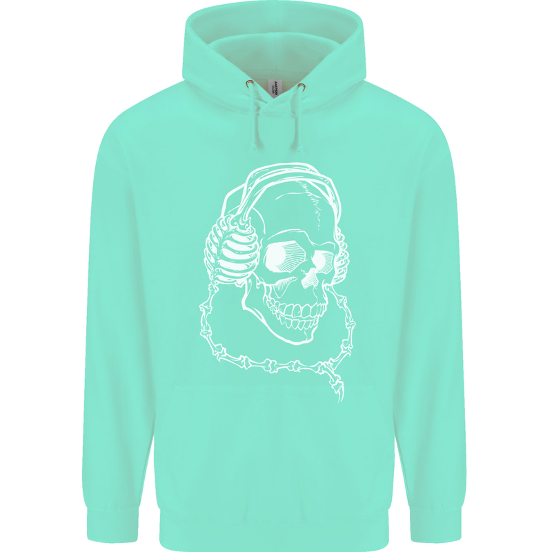Music A Skull Wearing Headphones Childrens Kids Hoodie Peppermint