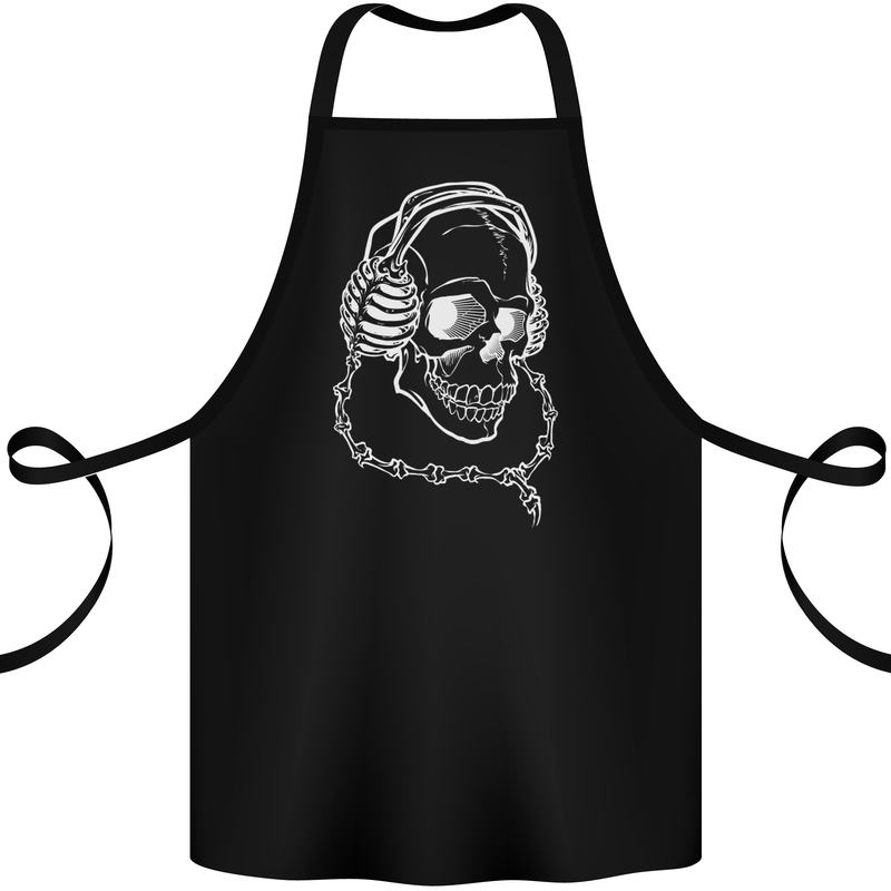 Music A Skull Wearing Headphones Cotton Apron 100% Organic Black