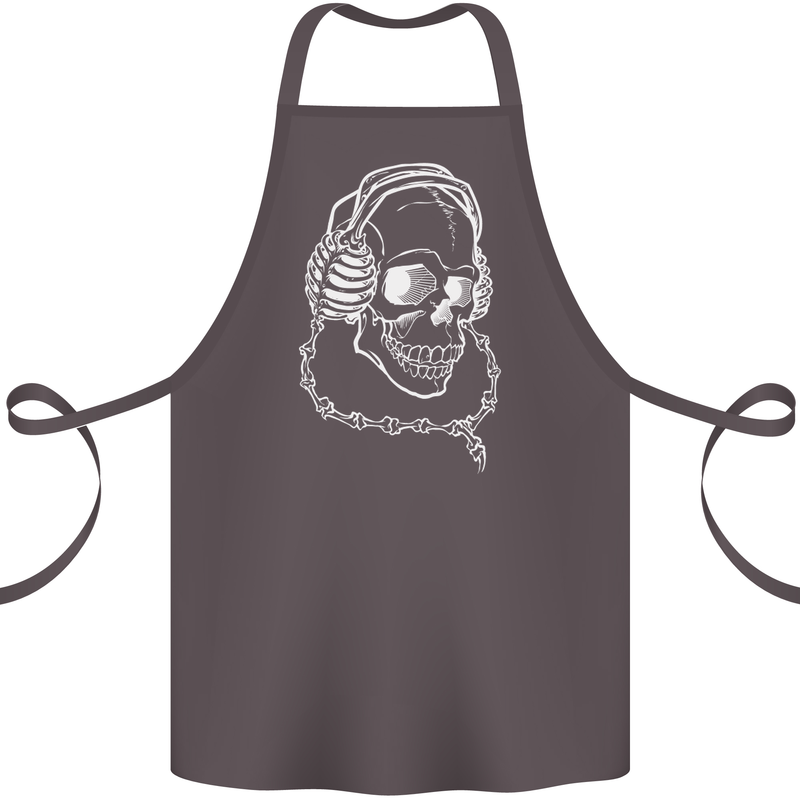 Music A Skull Wearing Headphones Cotton Apron 100% Organic Dark Grey