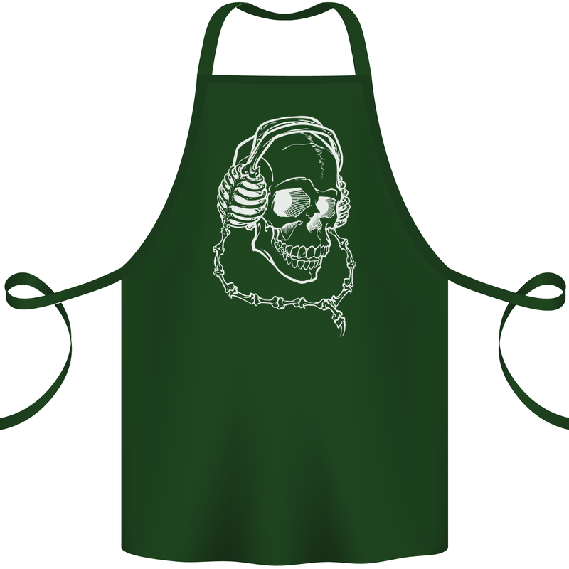 Music A Skull Wearing Headphones Cotton Apron 100% Organic Forest Green