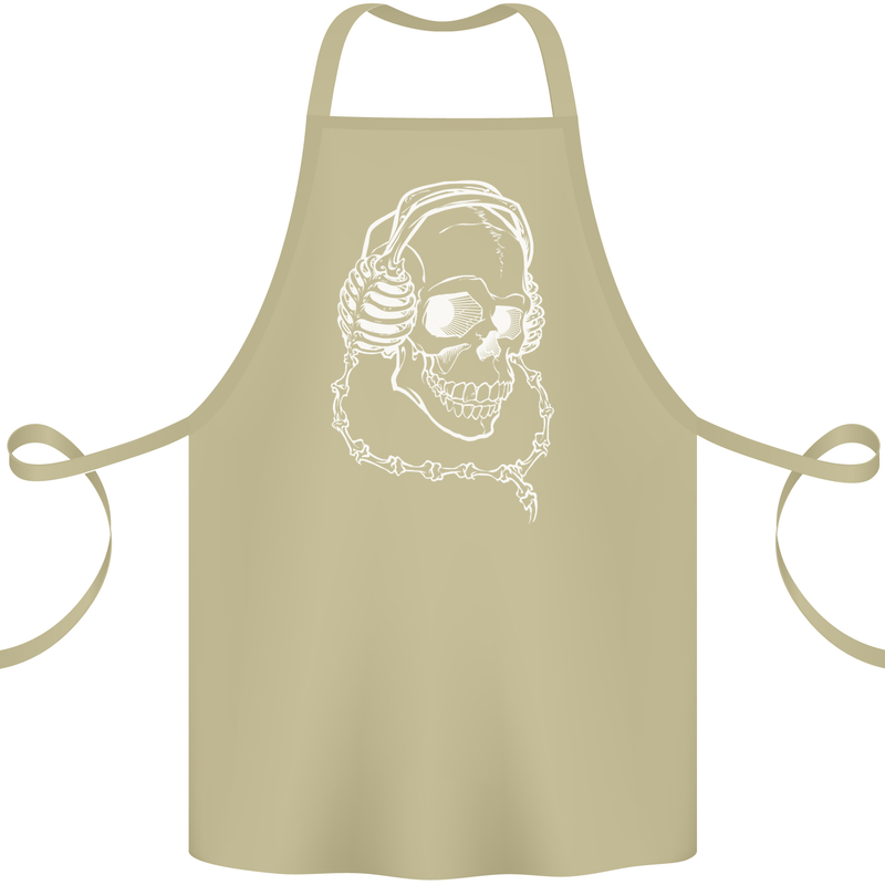 Music A Skull Wearing Headphones Cotton Apron 100% Organic Khaki