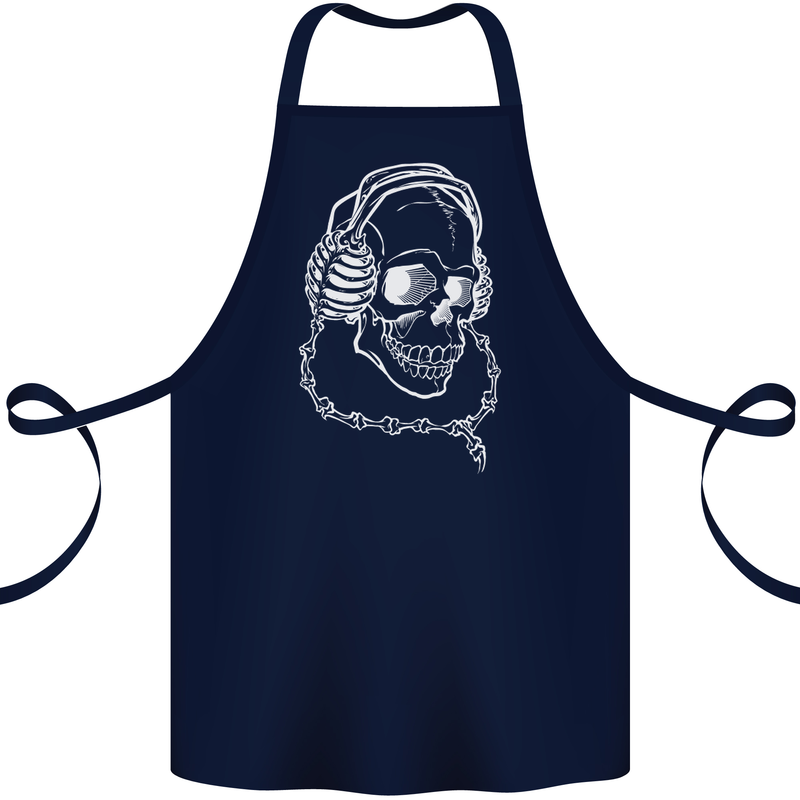 Music A Skull Wearing Headphones Cotton Apron 100% Organic Navy Blue