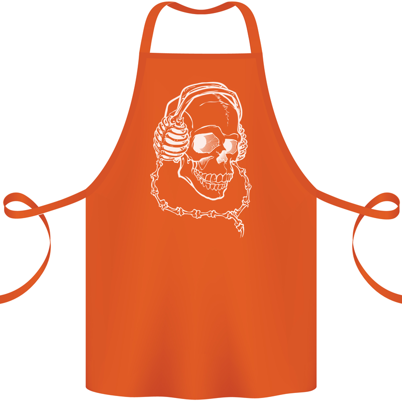 Music A Skull Wearing Headphones Cotton Apron 100% Organic Orange
