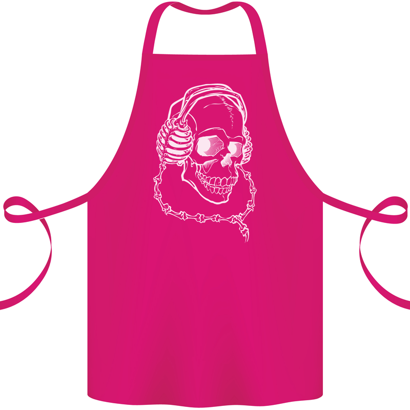 Music A Skull Wearing Headphones Cotton Apron 100% Organic Pink