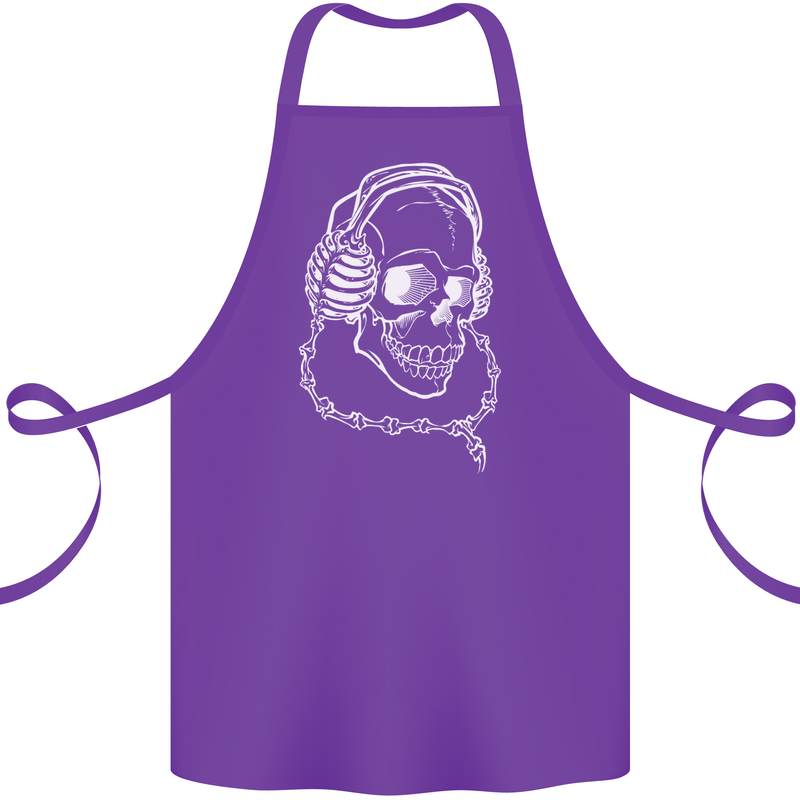 Music A Skull Wearing Headphones Cotton Apron 100% Organic Purple