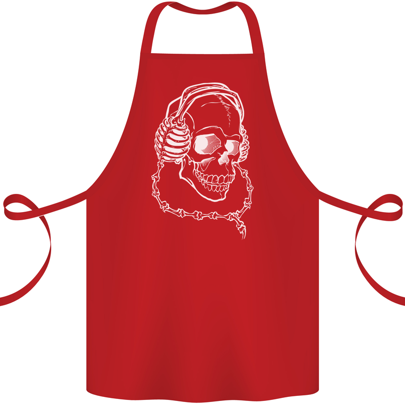 Music A Skull Wearing Headphones Cotton Apron 100% Organic Red