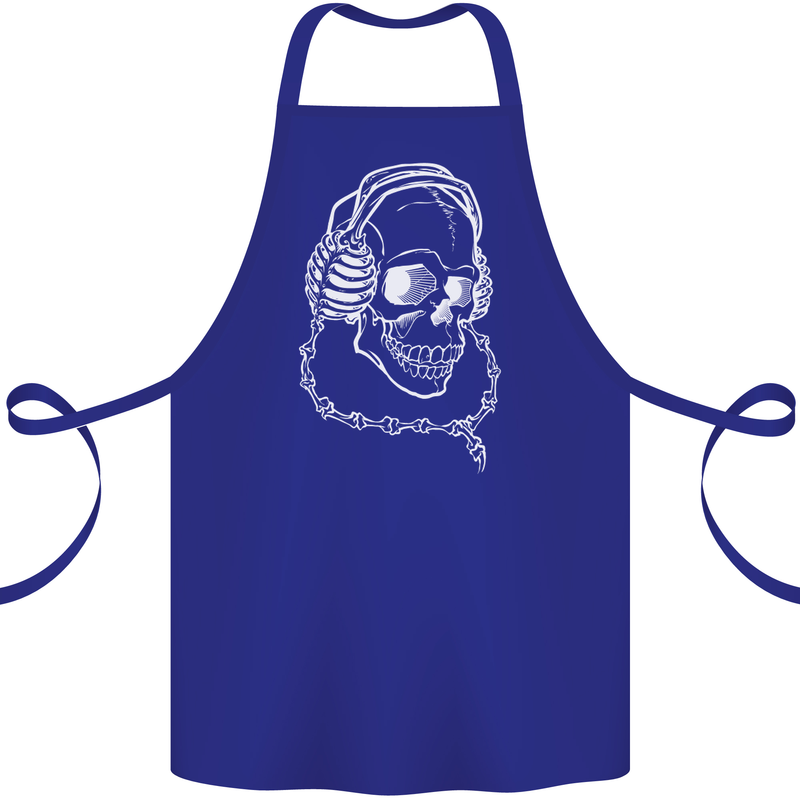 Music A Skull Wearing Headphones Cotton Apron 100% Organic Royal Blue