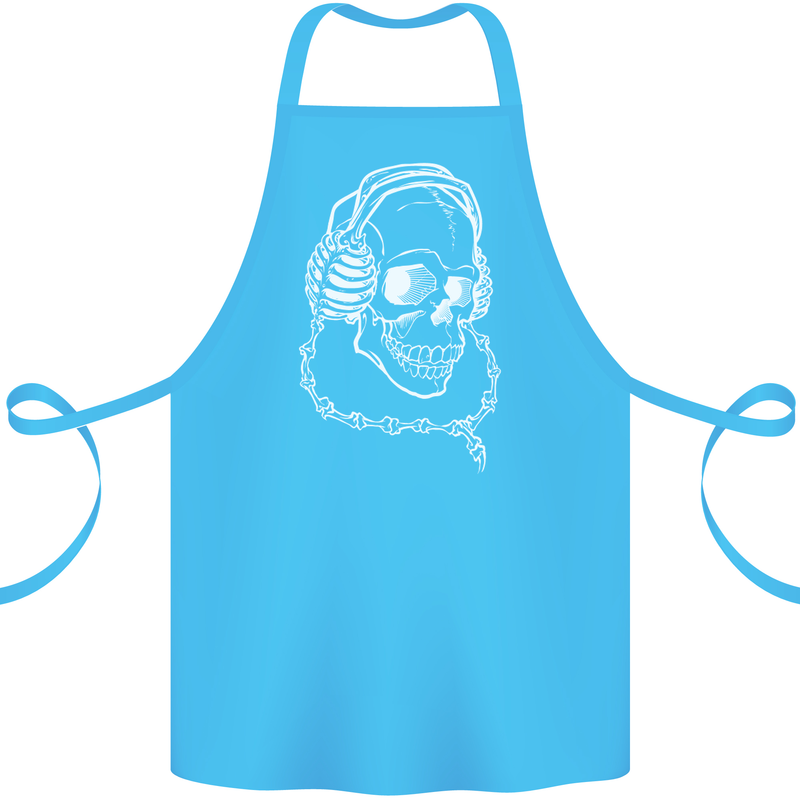 Music A Skull Wearing Headphones Cotton Apron 100% Organic Turquoise