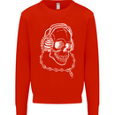 Music A Skull Wearing Headphones Kids Sweatshirt Jumper Bright Red