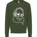 Music A Skull Wearing Headphones Kids Sweatshirt Jumper Forest Green