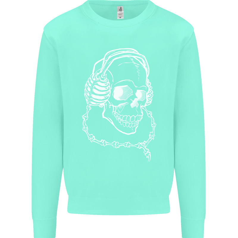 Music A Skull Wearing Headphones Kids Sweatshirt Jumper Peppermint