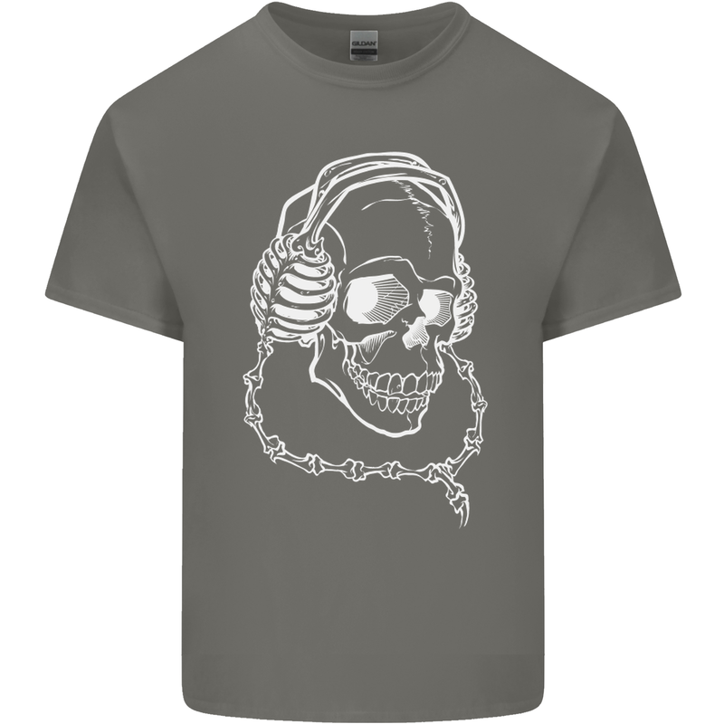 Music A Skull Wearing Headphones Kids T-Shirt Childrens Charcoal