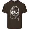 Music A Skull Wearing Headphones Kids T-Shirt Childrens Chocolate