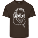Music A Skull Wearing Headphones Kids T-Shirt Childrens Chocolate