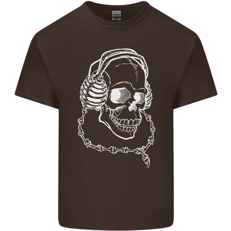 Music A Skull Wearing Headphones Kids T-Shirt Childrens Chocolate