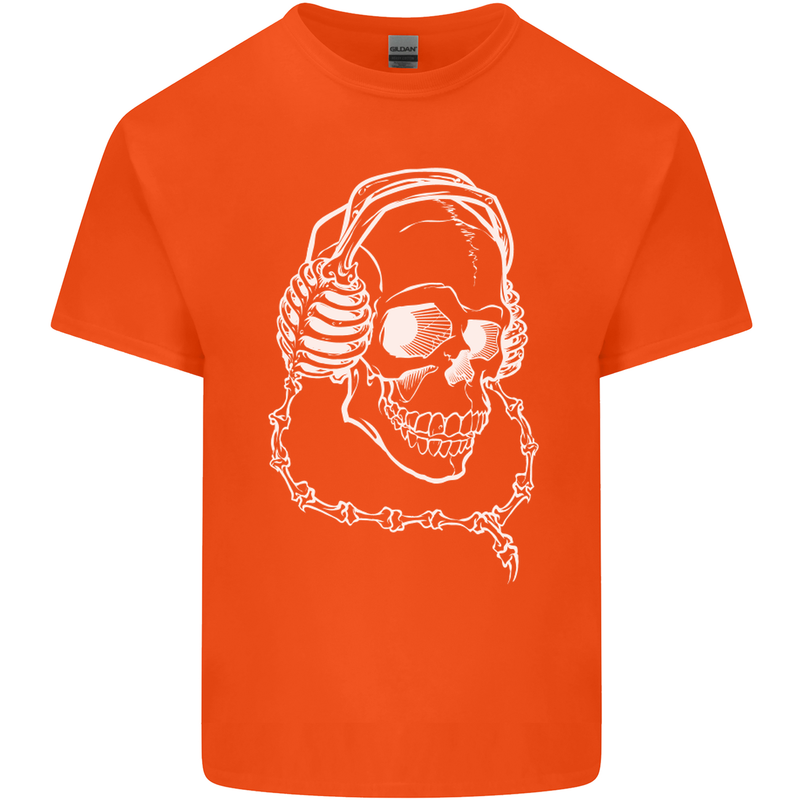 Music A Skull Wearing Headphones Kids T-Shirt Childrens Orange