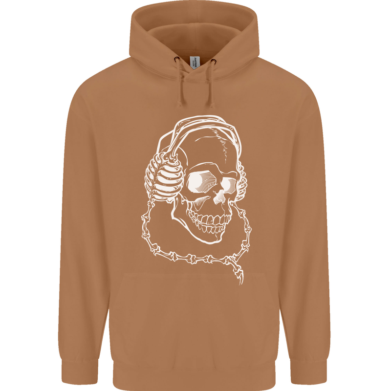 Music A Skull Wearing Headphones Mens 80% Cotton Hoodie Caramel Latte