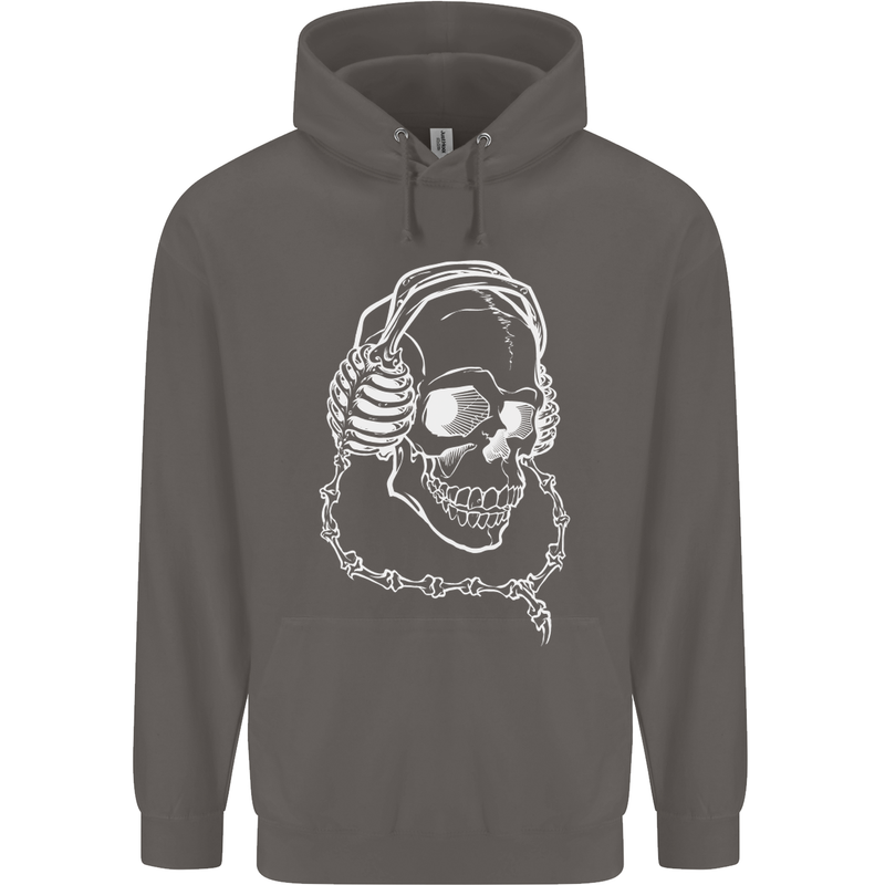 Music A Skull Wearing Headphones Mens 80% Cotton Hoodie Charcoal