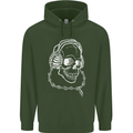 Music A Skull Wearing Headphones Mens 80% Cotton Hoodie Forest Green