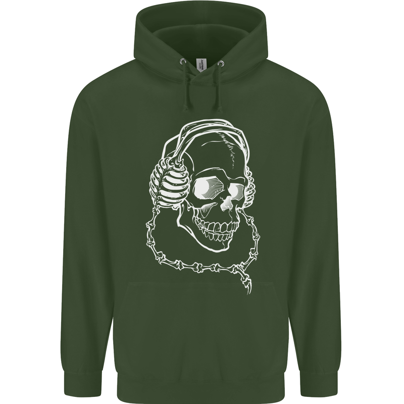 Music A Skull Wearing Headphones Mens 80% Cotton Hoodie Forest Green