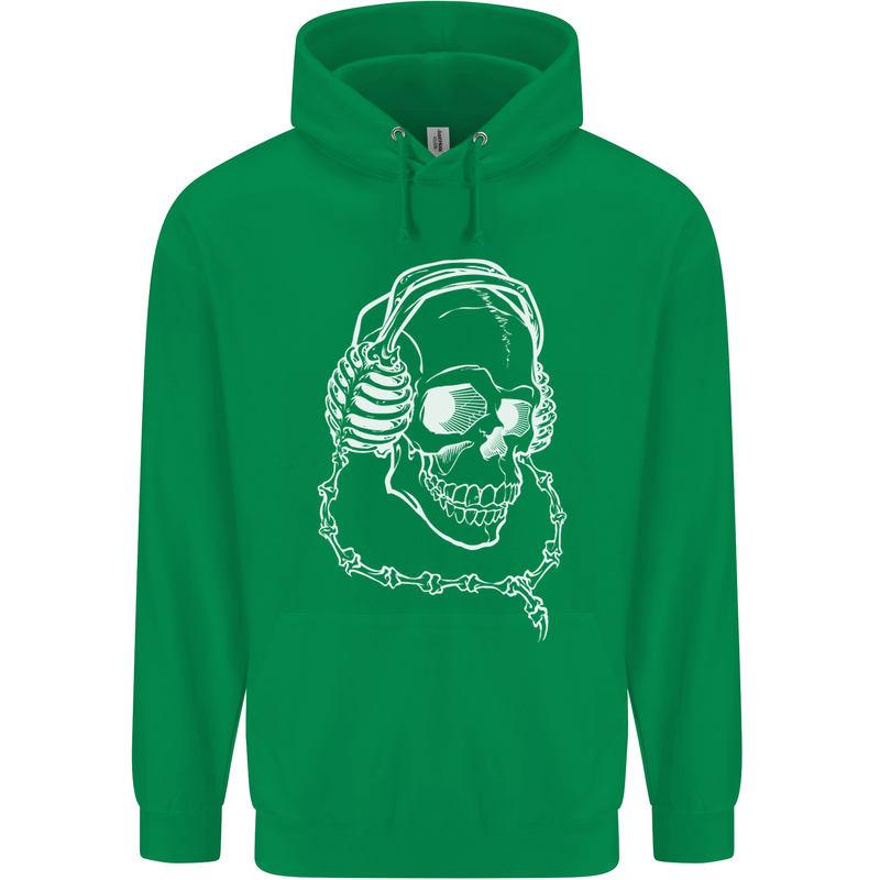 Music A Skull Wearing Headphones Mens 80% Cotton Hoodie Irish Green
