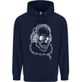 Music A Skull Wearing Headphones Mens 80% Cotton Hoodie Navy Blue