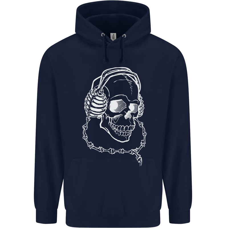 Music A Skull Wearing Headphones Mens 80% Cotton Hoodie Navy Blue
