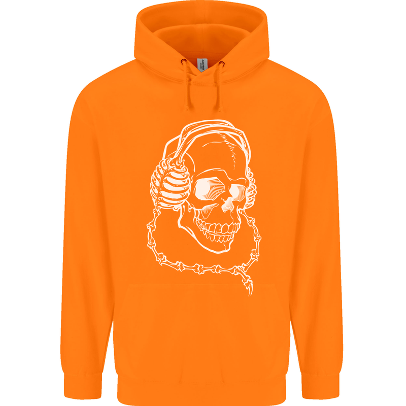 Music A Skull Wearing Headphones Mens 80% Cotton Hoodie Orange