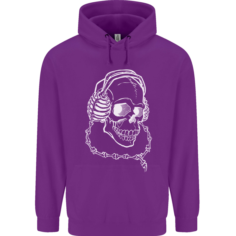 Music A Skull Wearing Headphones Mens 80% Cotton Hoodie Purple