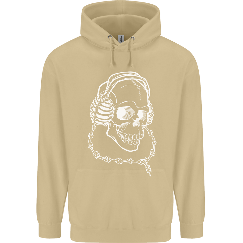 Music A Skull Wearing Headphones Mens 80% Cotton Hoodie Sand