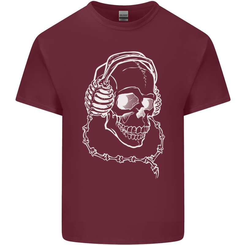 Music A Skull Wearing Headphones Mens Cotton T-Shirt Tee Top Maroon