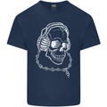 Music A Skull Wearing Headphones Mens Cotton T-Shirt Tee Top Navy Blue