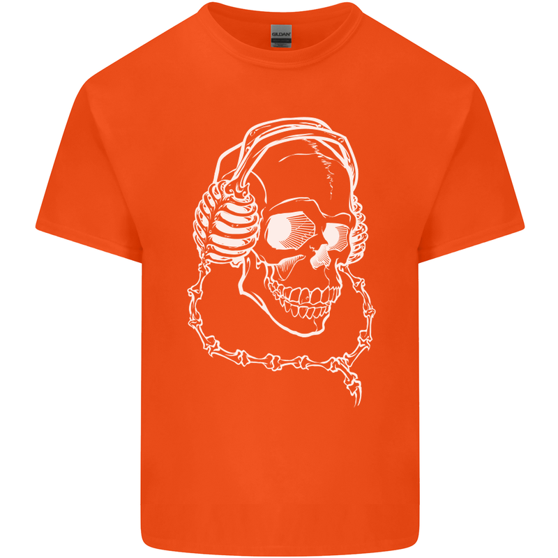 Music A Skull Wearing Headphones Mens Cotton T-Shirt Tee Top Orange