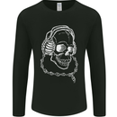 Music A Skull Wearing Headphones Mens Long Sleeve T-Shirt Black