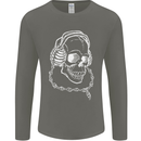 Music A Skull Wearing Headphones Mens Long Sleeve T-Shirt Charcoal