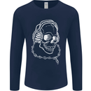 Music A Skull Wearing Headphones Mens Long Sleeve T-Shirt Navy Blue