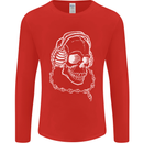 Music A Skull Wearing Headphones Mens Long Sleeve T-Shirt Red