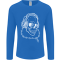 Music A Skull Wearing Headphones Mens Long Sleeve T-Shirt Royal Blue