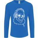Music A Skull Wearing Headphones Mens Long Sleeve T-Shirt Royal Blue
