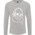 Music A Skull Wearing Headphones Mens Long Sleeve T-Shirt Sports Grey