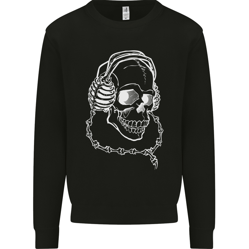 Music A Skull Wearing Headphones Mens Sweatshirt Jumper Black