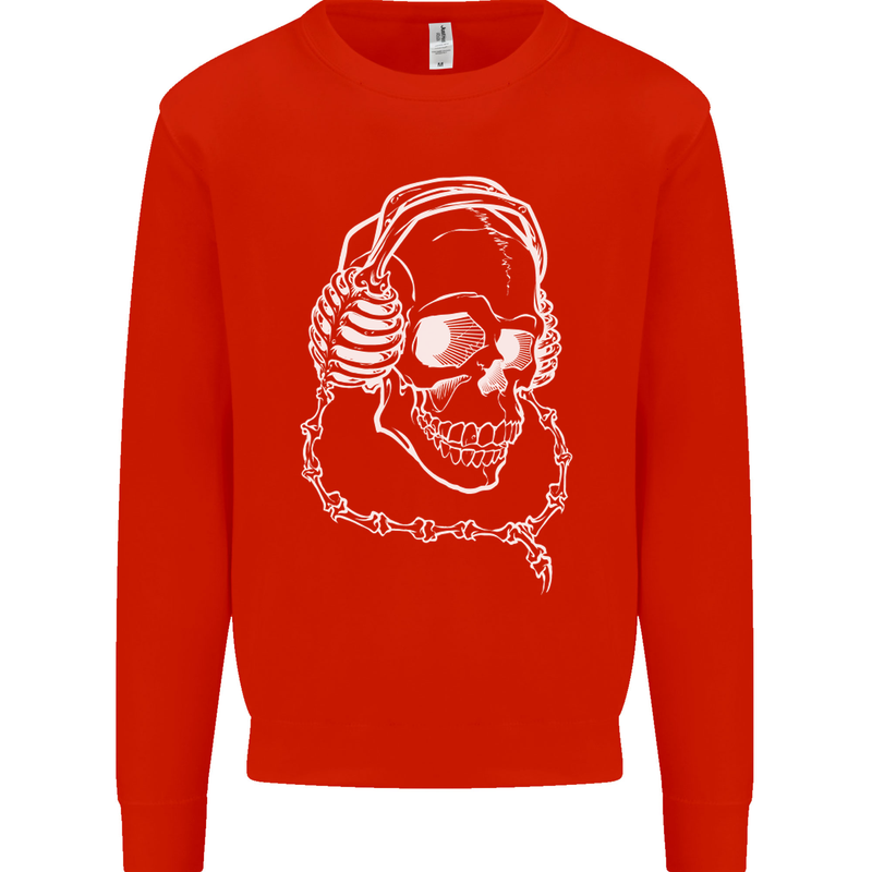 Music A Skull Wearing Headphones Mens Sweatshirt Jumper Bright Red