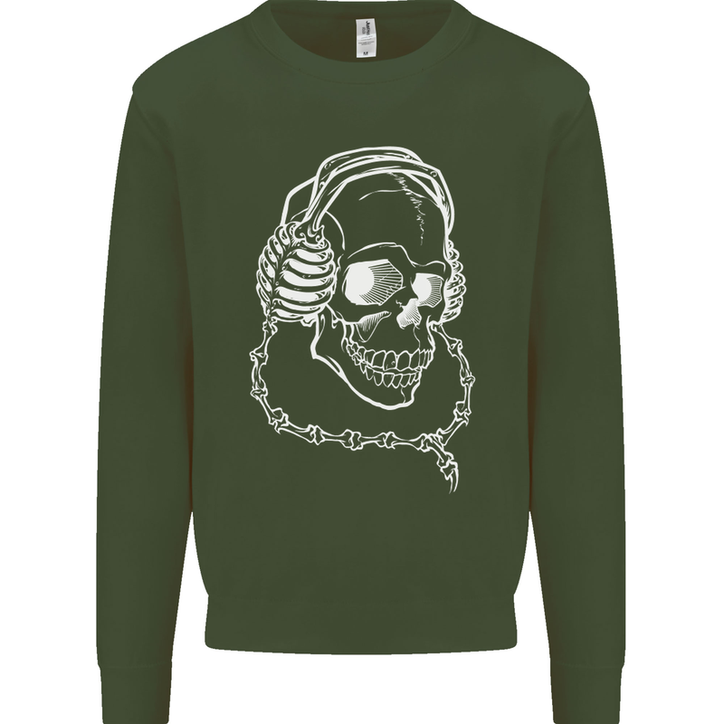 Music A Skull Wearing Headphones Mens Sweatshirt Jumper Forest Green