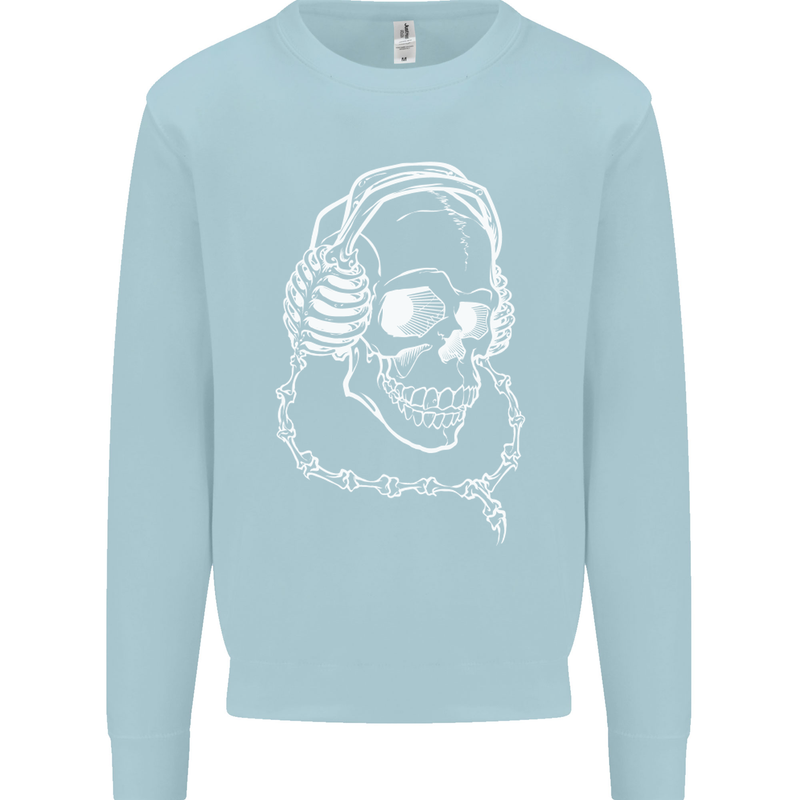 Music A Skull Wearing Headphones Mens Sweatshirt Jumper Light Blue